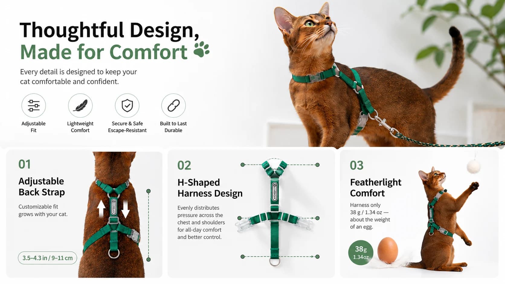 Escape-Proof Cat Harness & Leash Set detail 1